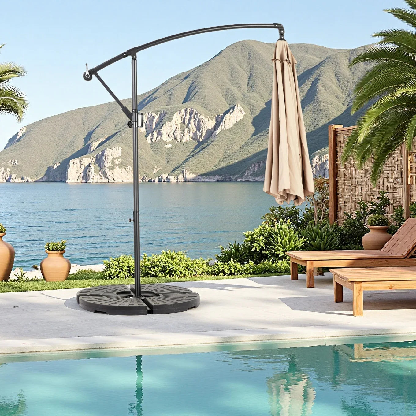 Lazyspace Cantilever Outdoor Patio Umbrella, 115.75'' Parasol Angle Adjustable for Gardens Beaches Backyard, No Base