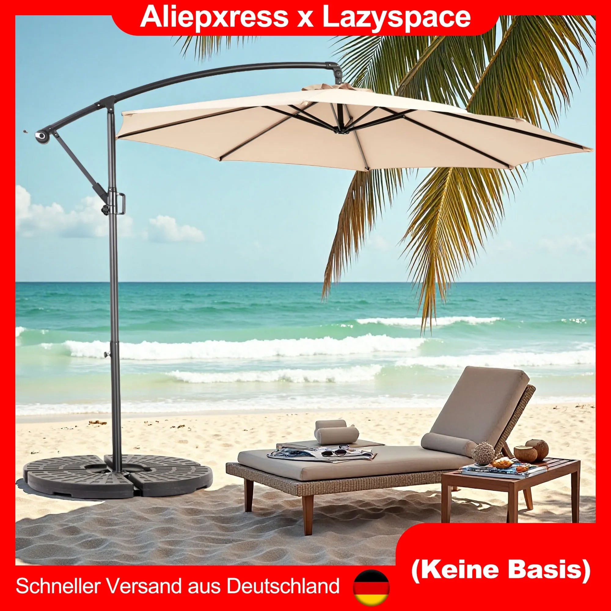 Lazyspace Cantilever Outdoor Patio Umbrella, 115.75'' Parasol Angle Adjustable for Gardens Beaches Backyard, No Base